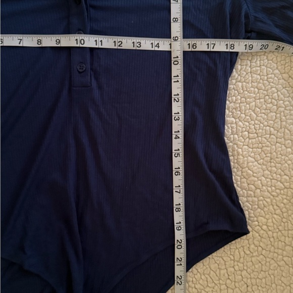 Violet & Roses Blue Ribbed Bodysuit Plus Size 1X - Picture 13 of 14